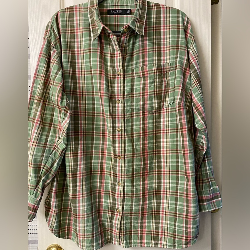 Lauren Ralph Lauren Plaid 100% Cotton Button Up Shirt Size 1X